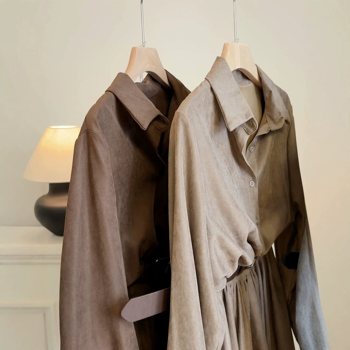 Women's Retro Suede Long-Sleeve Shirt Dress