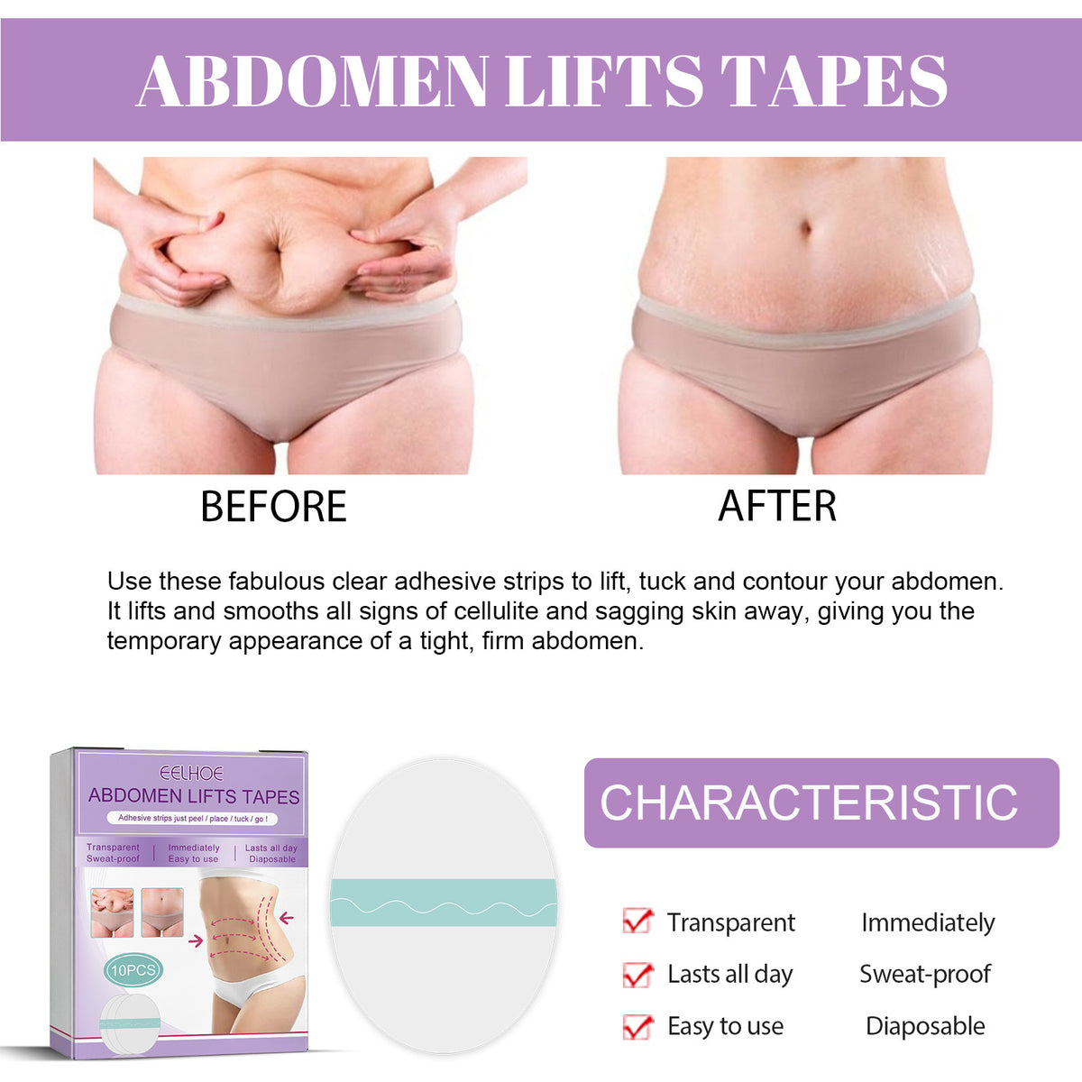 Eelhoe Abdomen Lifting Tapes Belly Pad Anti Wrinkle Remover