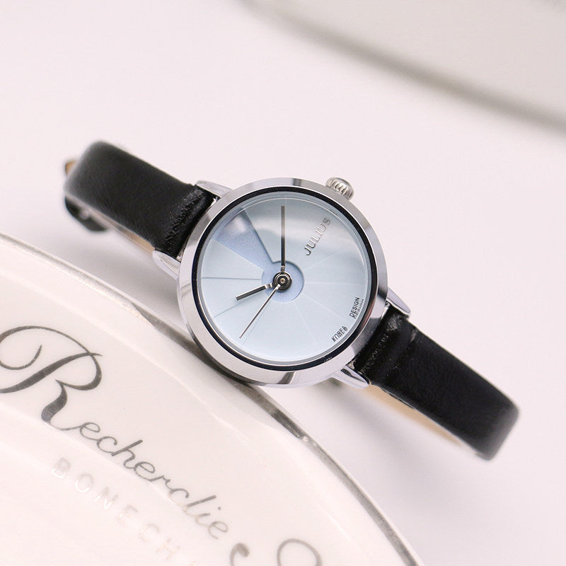 Slim Round Leather Strap Watch for Women