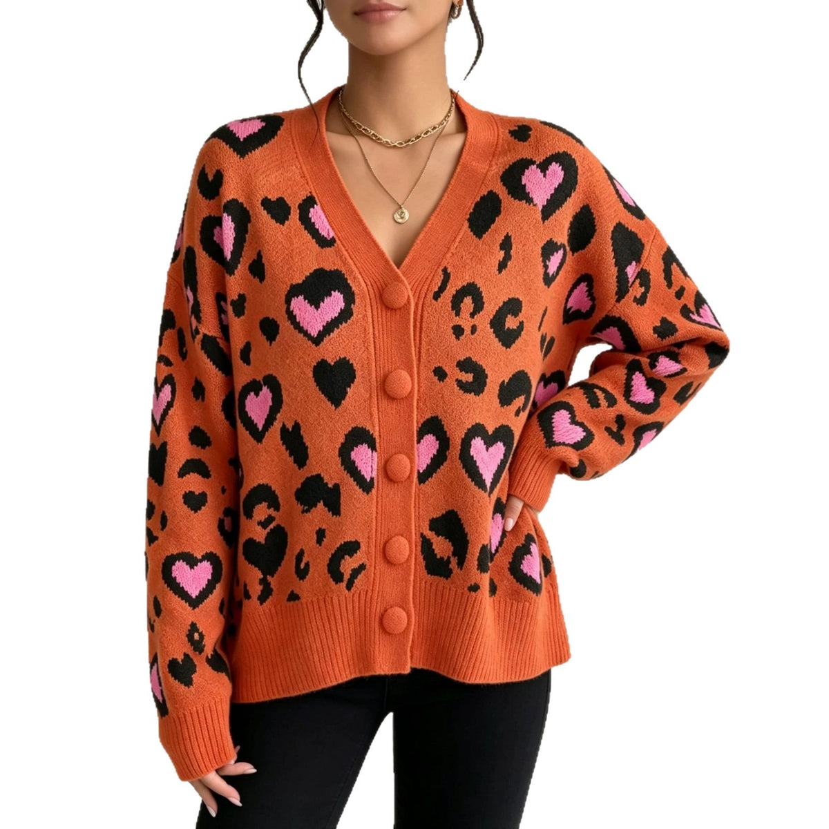 Women's Leopard-Print Knit Cardigan Sweater