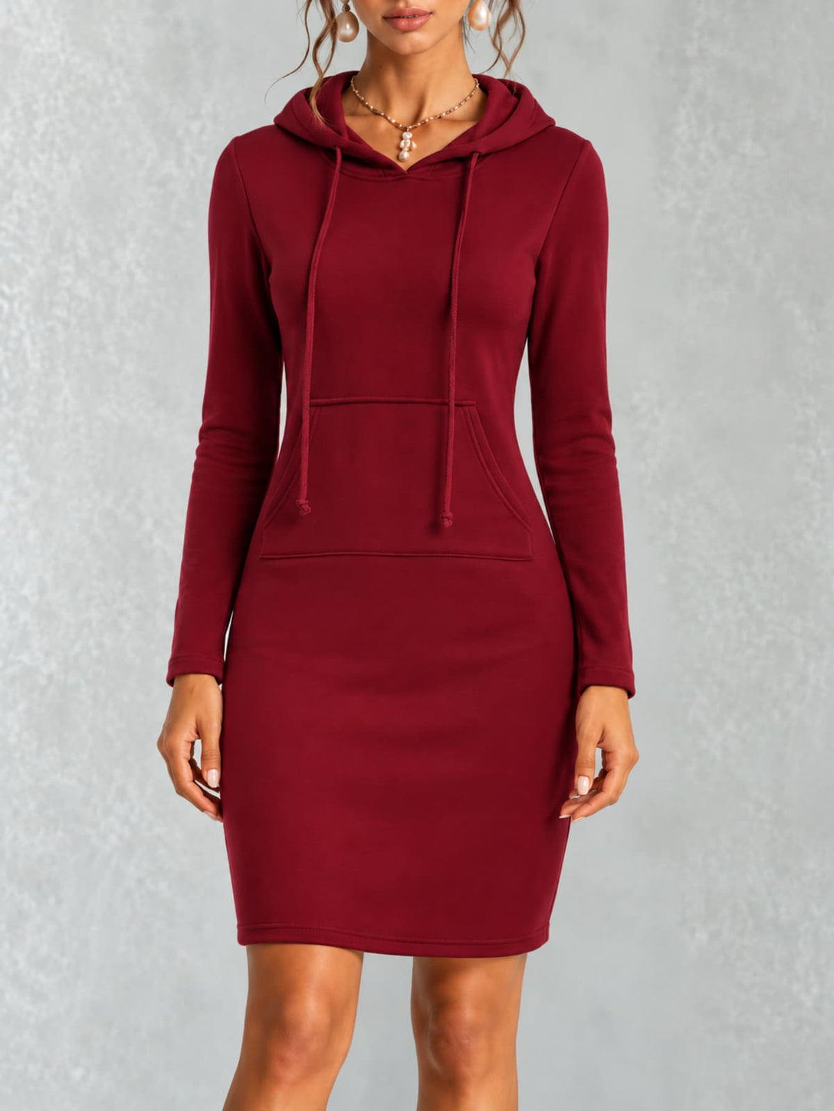Women's Hooded Lace-Up Sweatshirt Dress with Pockets