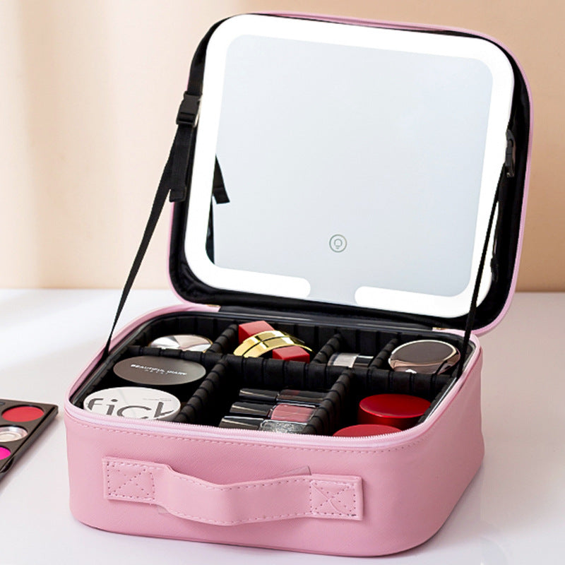 Travel Makeup Case with LED Lighted Mirror & Adjustable Dividers