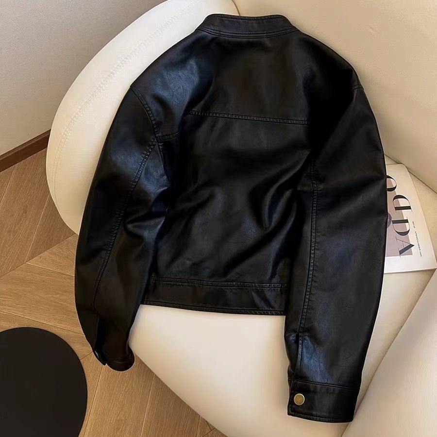 Women's PU Leather Cropped Biker Jacket