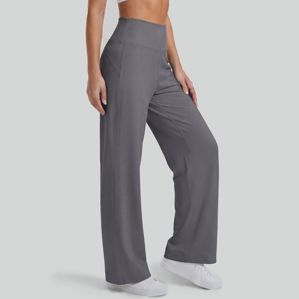 High-Waist Wide-Leg Yoga Pants with Back Pocket