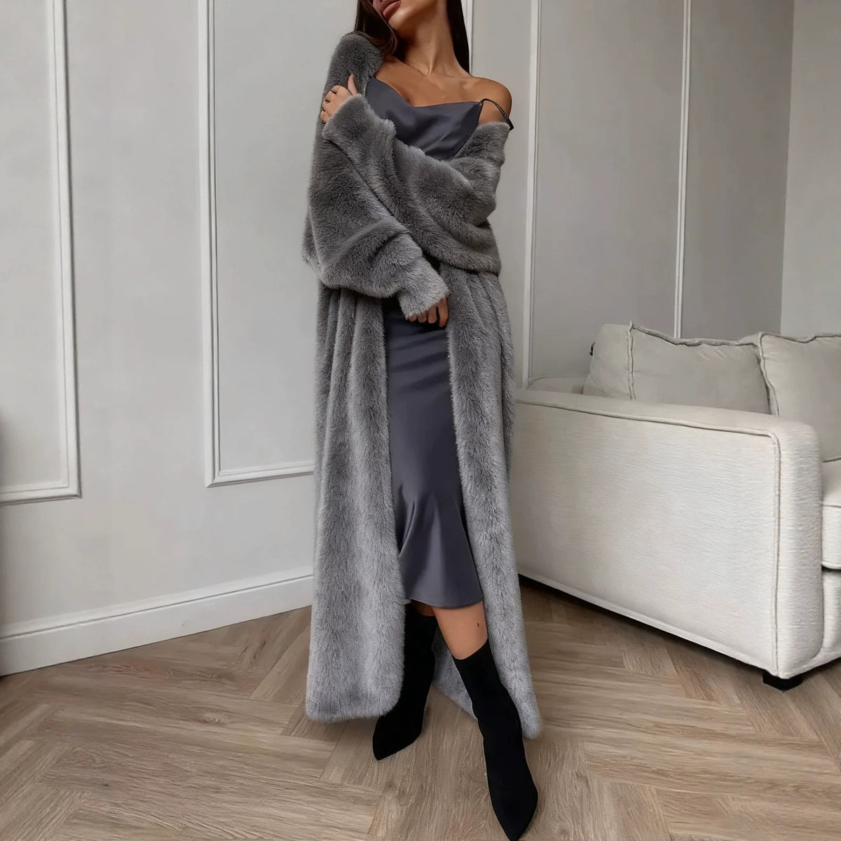 Women's Fluffy Faux Mink Long Open-Front Cardigan
