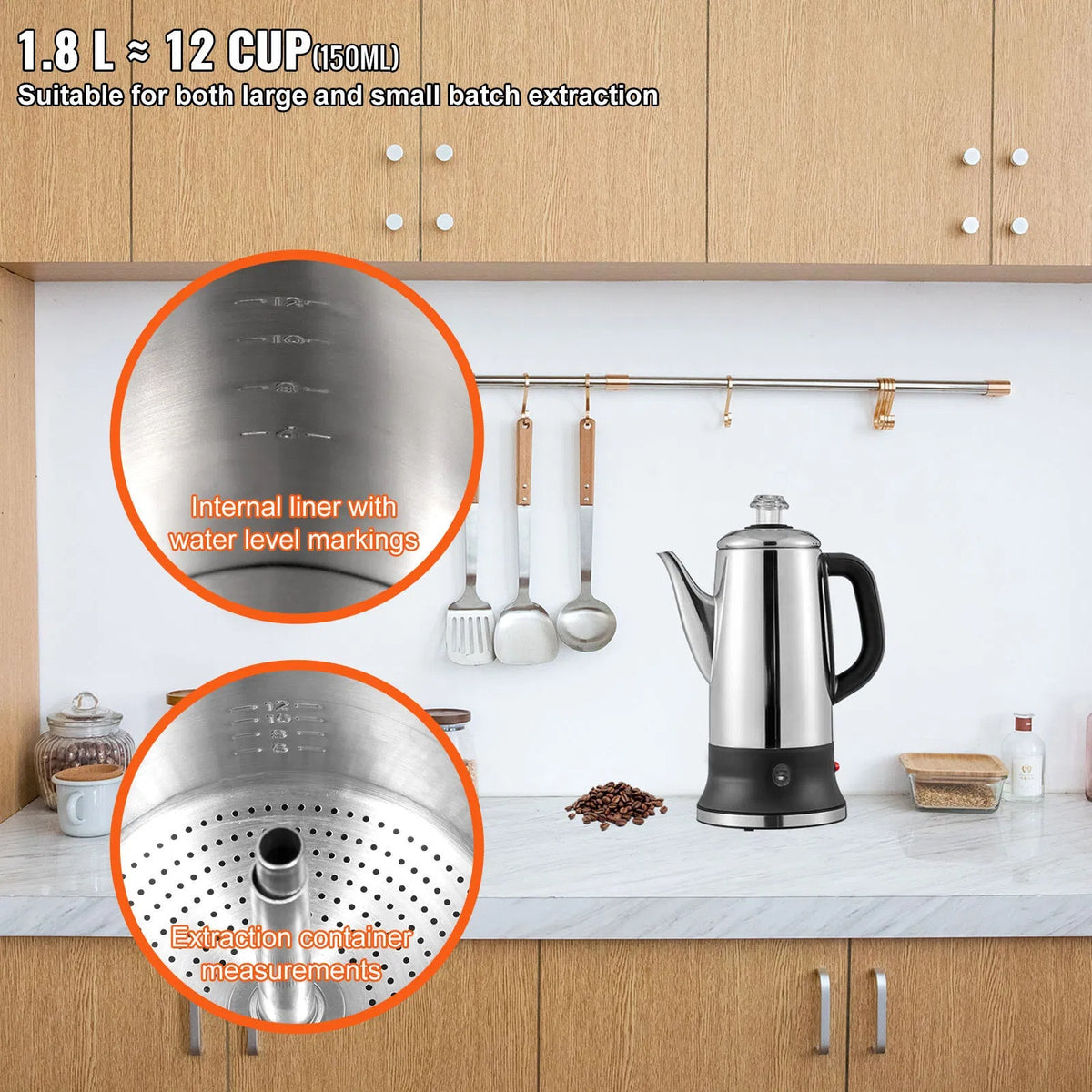12-Cup Stainless Steel Electric Coffee Percolator