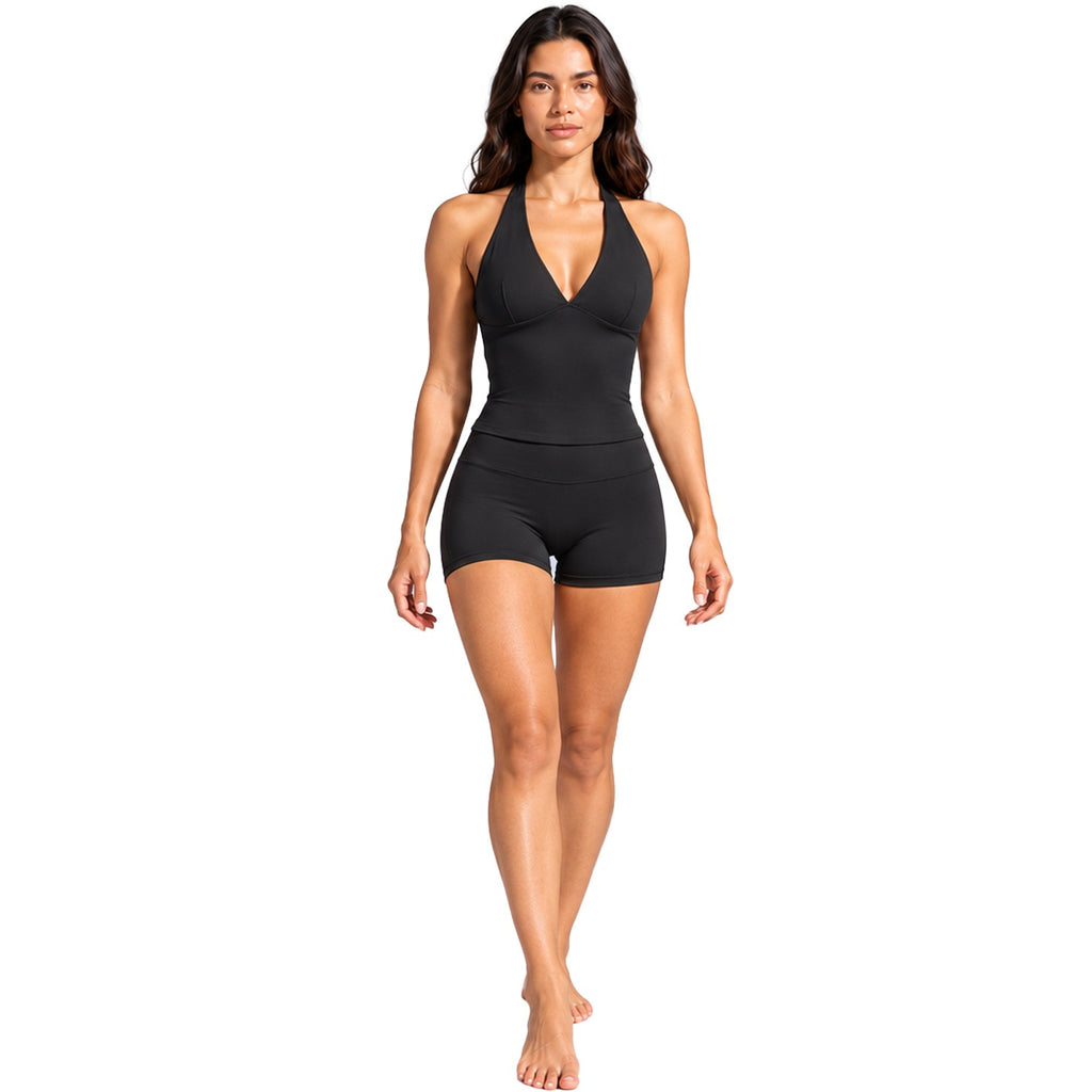 Women's Halter-Neck Yoga Top & Shorts Set