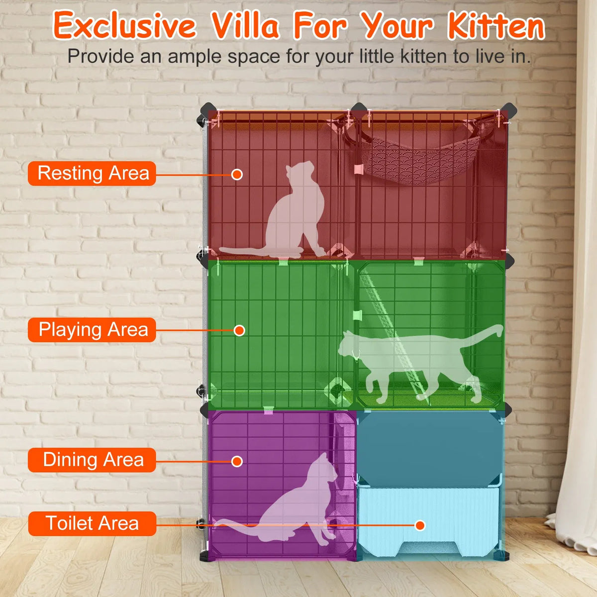 3-Tier Indoor Cat Playpen with Litter Tray & Hammock
