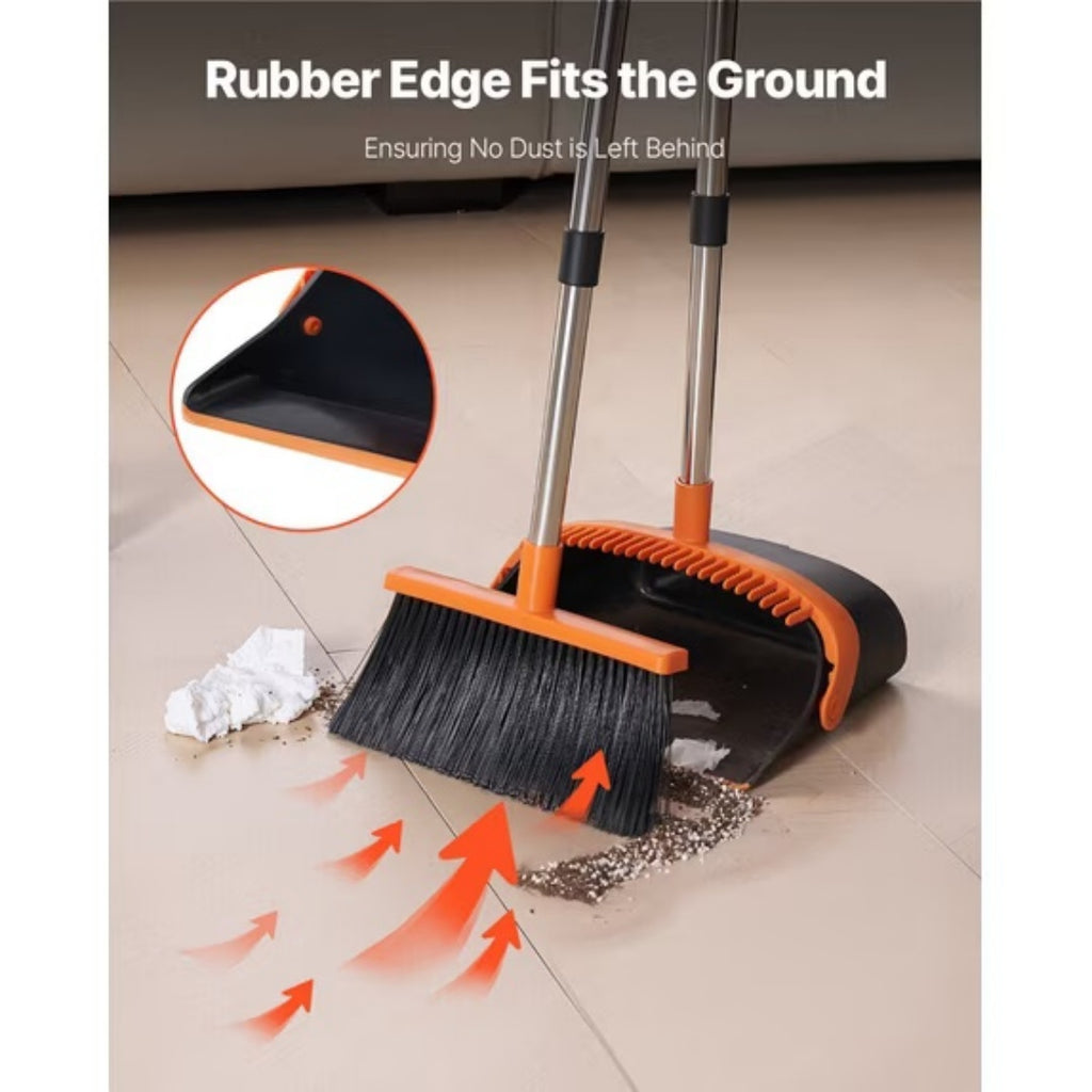 Adjustable Long-Handle Broom & Upright Dustpan Set