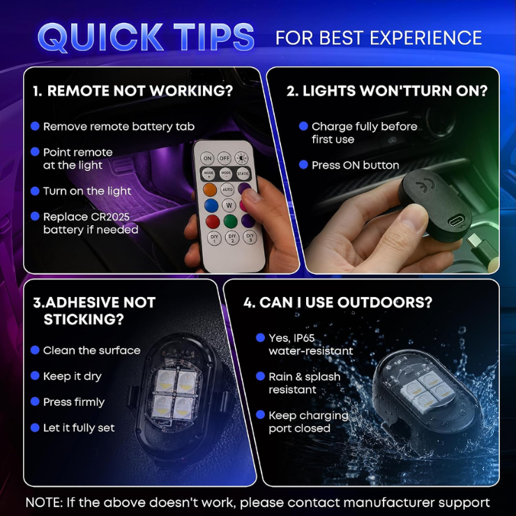 Wireless Rechargeable LED Interior Car Lights with Remote