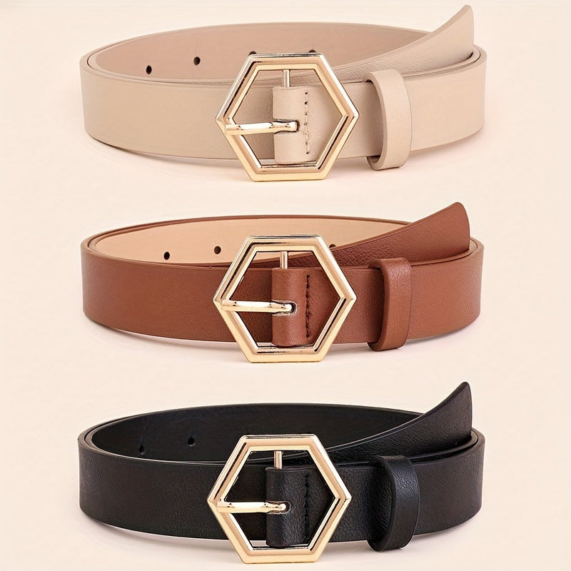 Women's Hexangular Star Irregular Gold Buckle PU Belt
