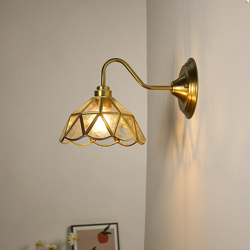 Vintage Copper & Glass Leaf Wall Lamp