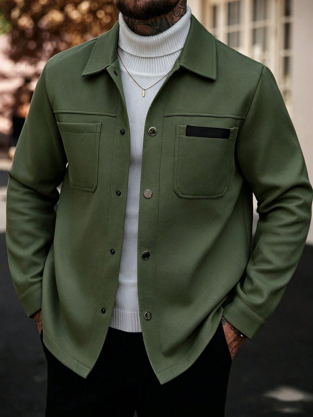 Men's Single-Breasted Wool-Blend Pocket Jacket