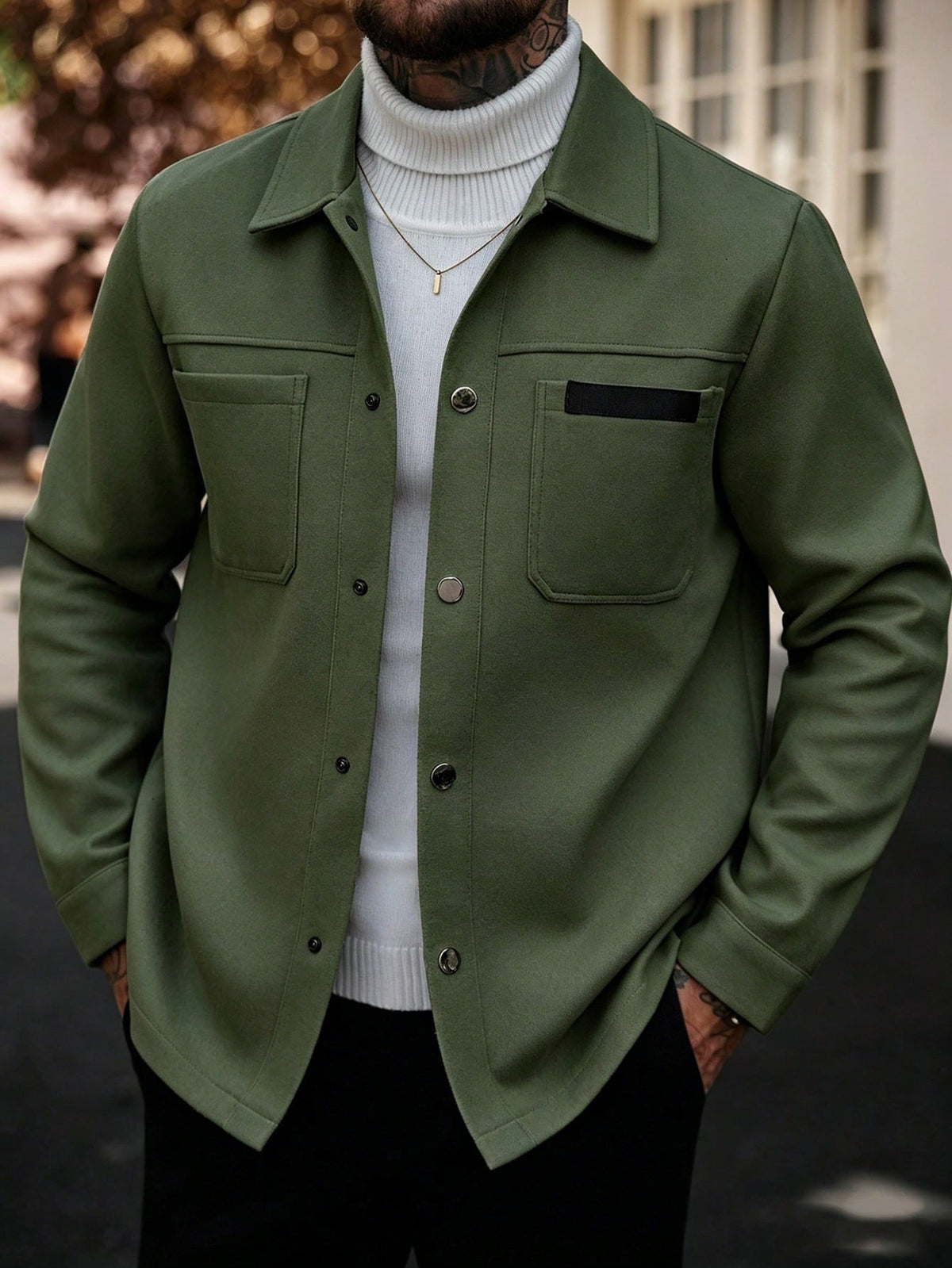 Men's Single-Breasted Wool-Blend Pocket Jacket