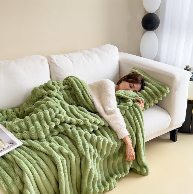 Soft Wind Bubble Velvet Blanket Warm Solid Rabbit Fur Blankets