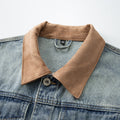Men's Retro Denim Jacket with Suede Collar