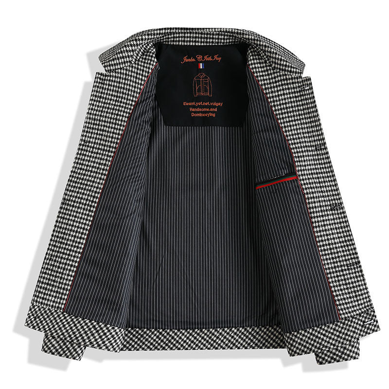 Men's Houndstooth Hooded Casual Jacket