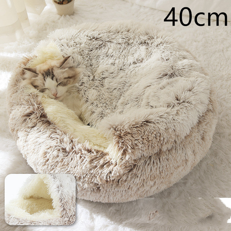 2 In 1 Dog And Cat Bed Pet Winter Round Plush Warm House Soft