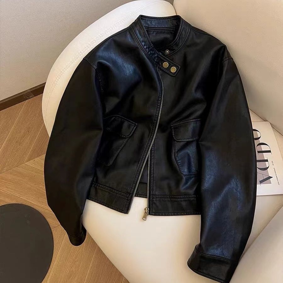 Women's PU Leather Cropped Biker Jacket