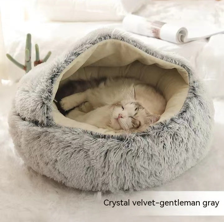 2 In 1 Dog And Cat Bed Pet Winter Round Plush Warm House Soft