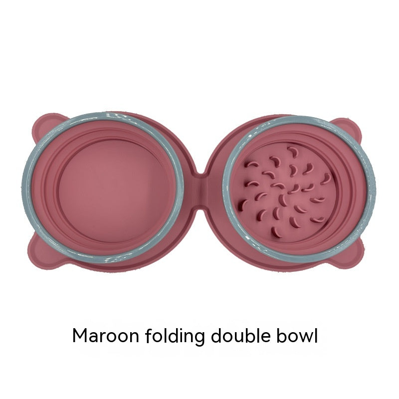 Portable Silicone Double Dog Food Bowls Foldable Non-Slip Cat