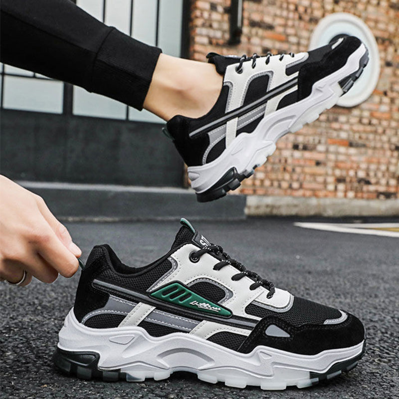Black White Lace-up Sneakers Men Outdoor Breathable Csual Mesh