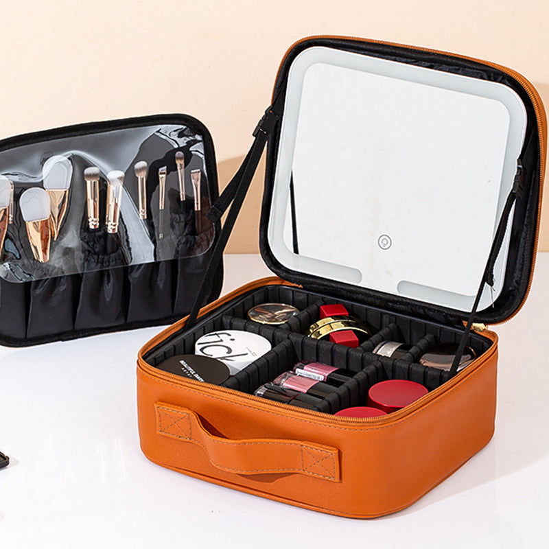 Travel Makeup Case with LED Lighted Mirror & Adjustable Dividers