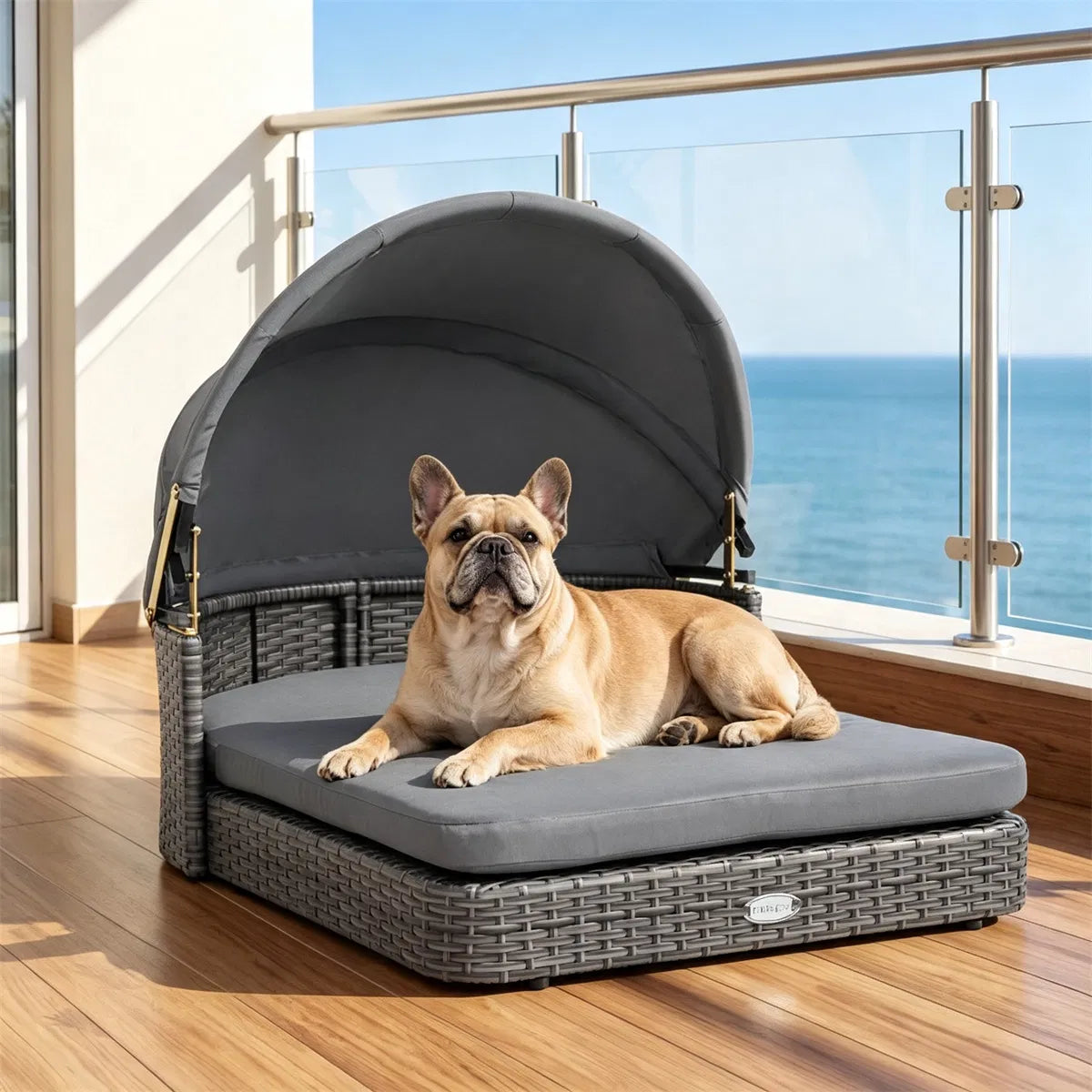 Elevated Rattan Dog Bed with Adjustable Canopy