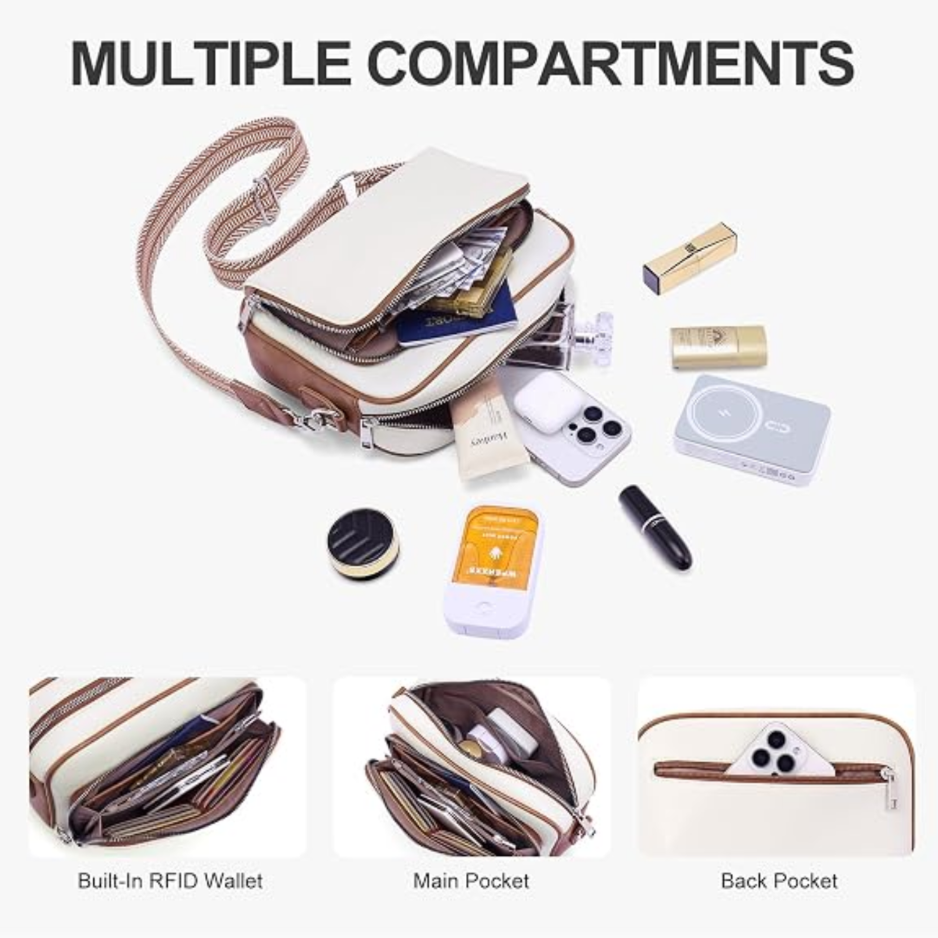 Women's Vegan Leather RFID Crossbody Purse with Built-In Wallet