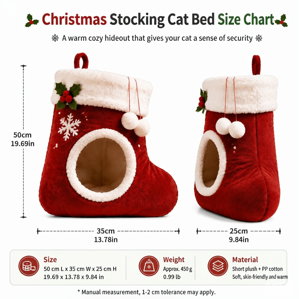 Christmas Stocking Hanging Plush Cat Cave Bed