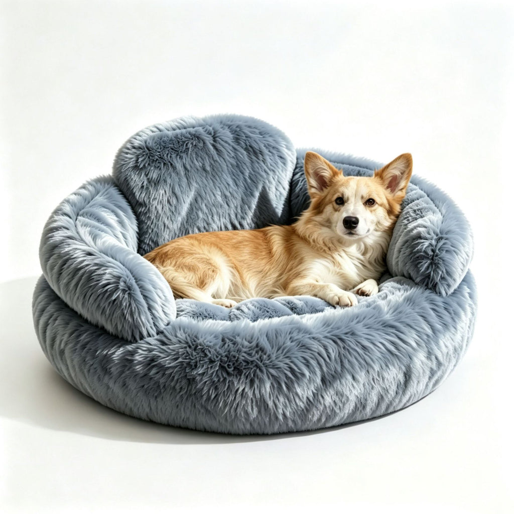 Plush Round Calming Dog Bed with Backrest