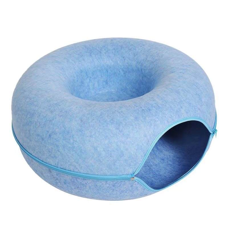 Donut Cat Tunnel Bed Pets House Natural Felt Pet Cave