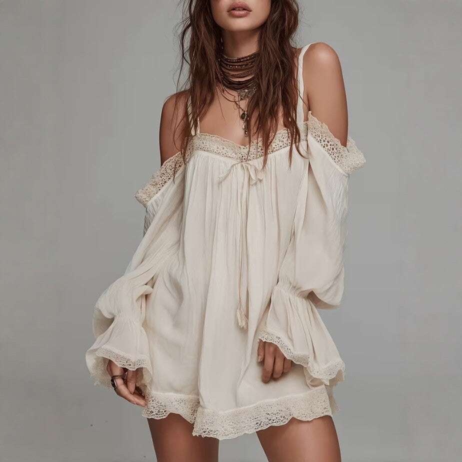Bohemian Off-Shoulder Lace Mini Dress