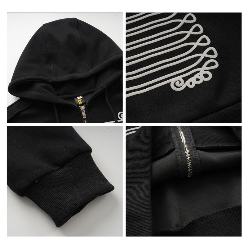 Printed Hooded Cardigan Sweatshirt — Relaxed Fit