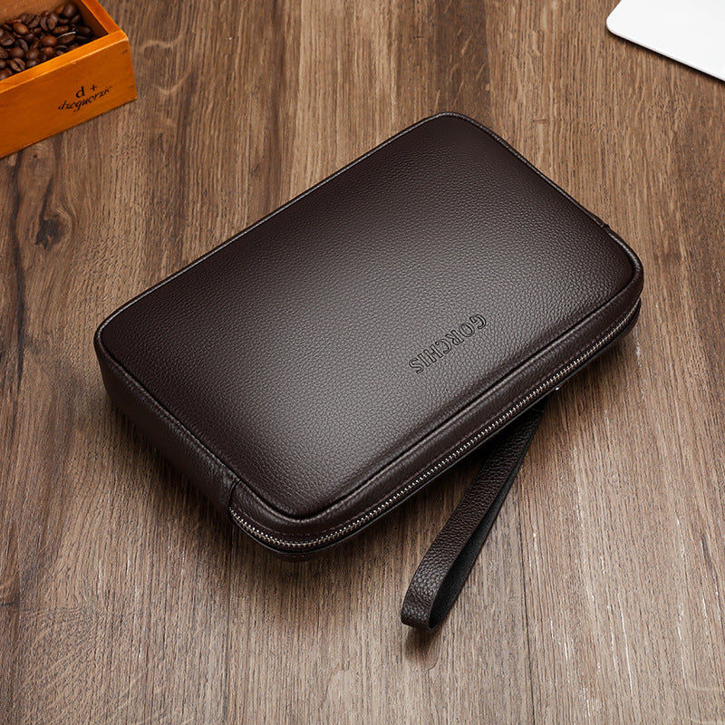 Men's Genuine Leather Clutch Bag — Large Capacity