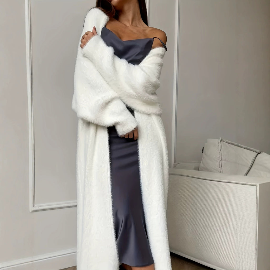 Women's Fluffy Faux Mink Long Open-Front Cardigan