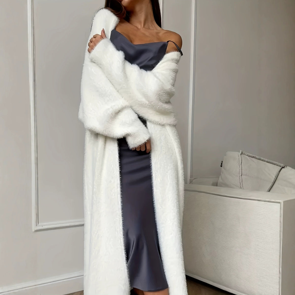 Women's Fluffy Faux Mink Long Open-Front Cardigan