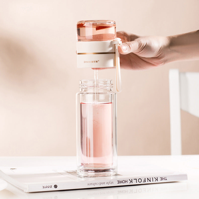 Glass Water Bottle With Tea Infuser Filter Separation Double
