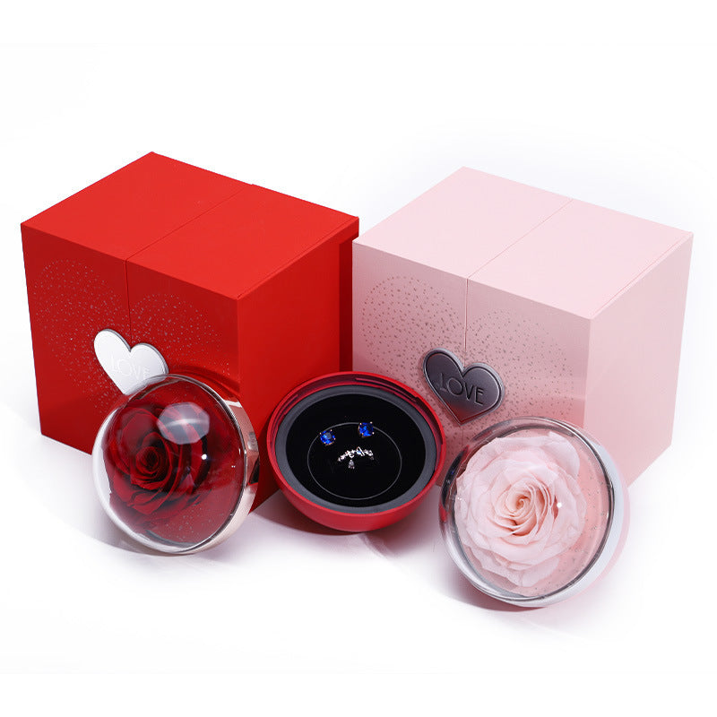Creative Eternal Rose Box Soap Flower Jewelry Ring Necklace