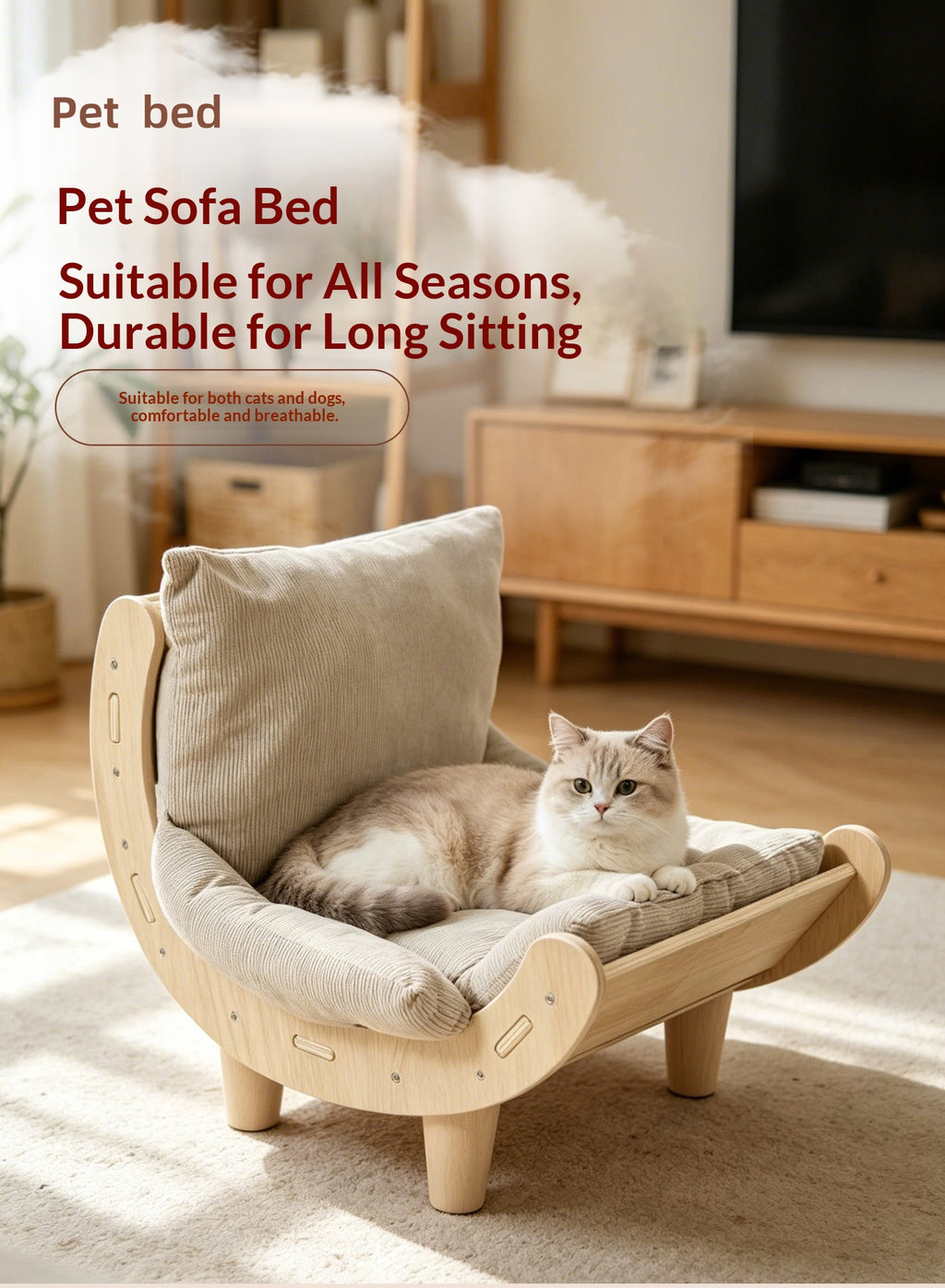 Wear-Resistant Cat Sofa Bed with Wooden Frame