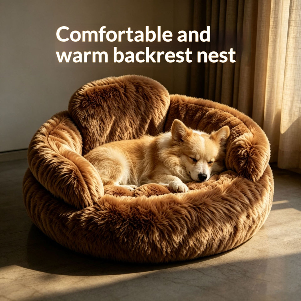 Plush Round Calming Dog Bed with Backrest