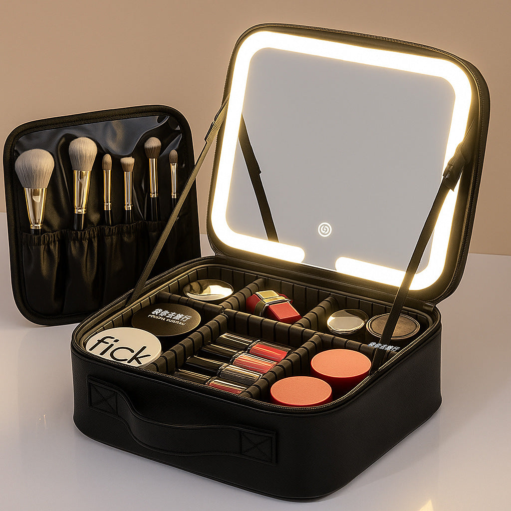 Travel Makeup Case with LED Lighted Mirror & Adjustable Dividers