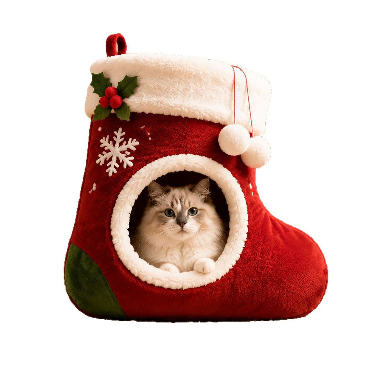 Christmas Stocking Hanging Plush Cat Cave Bed