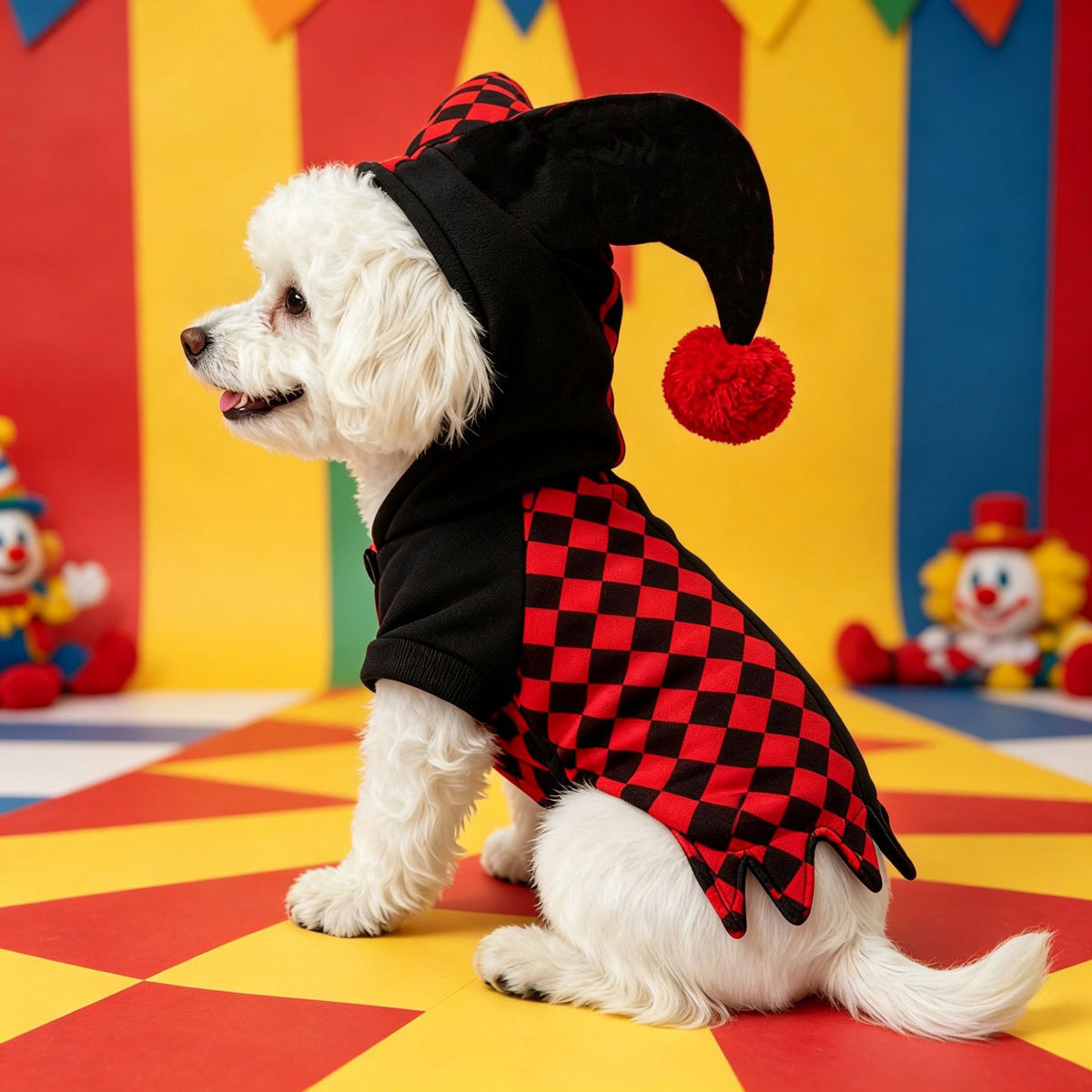 Halloween Dog Clown Costume with Checkered Jacket
