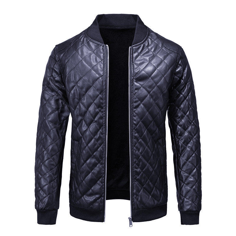 Men's Stand-Collar Padded Faux Leather Jacket
