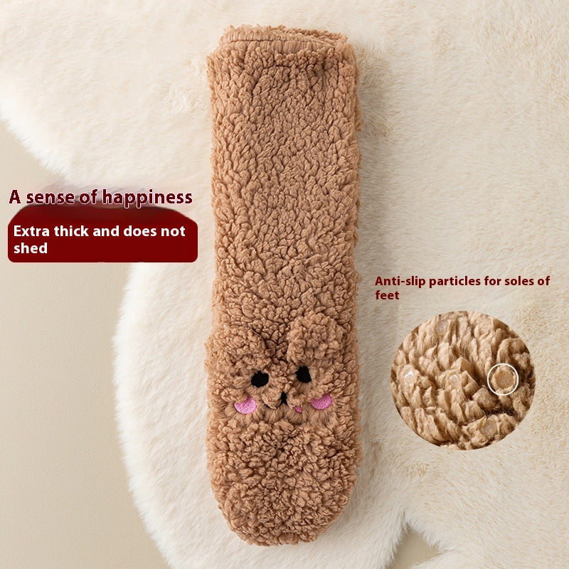 Winter Floor Socks Velvet Thicken Warm Coral Cute
