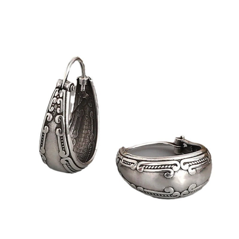 Vintage Carved Pattern Earrings Ladies' National Jewelry
