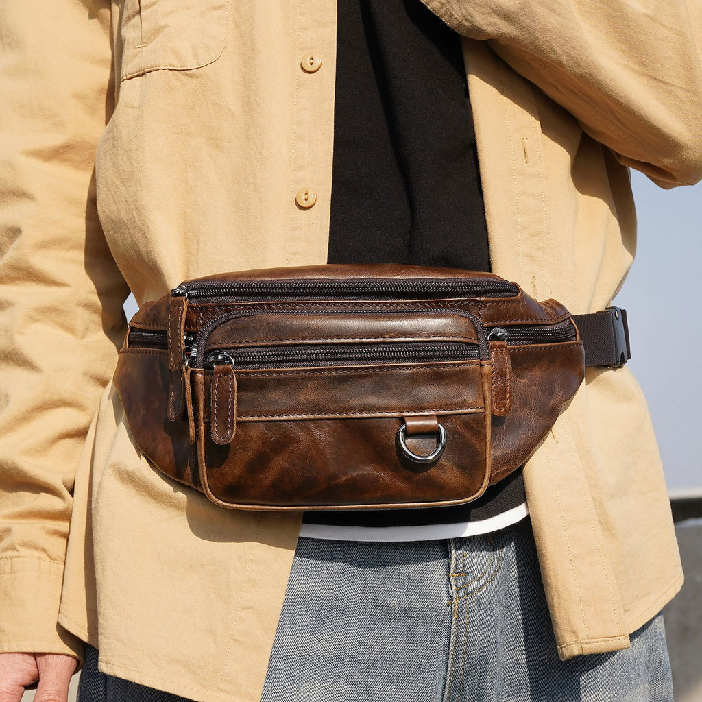 Full-Grain Leather Men's Chest Sling Bag
