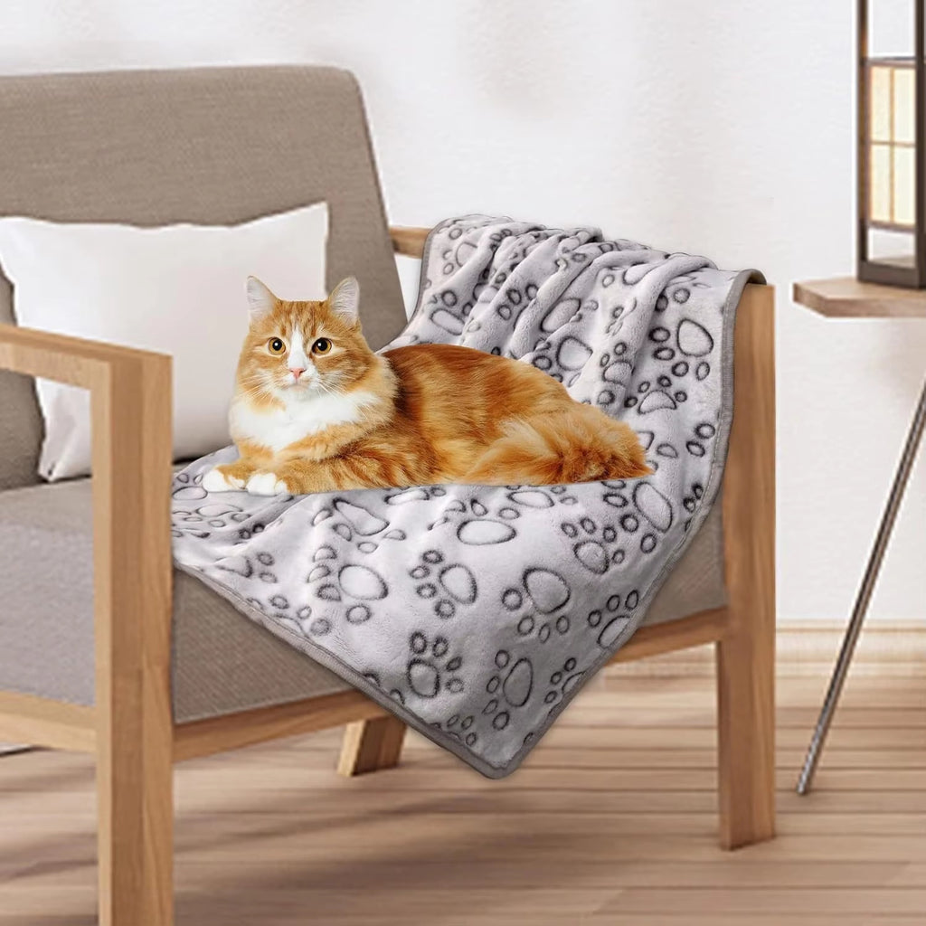 Soft Fleece Paw Print Pet Blanket 3-Pack - Washable Dog & Cat