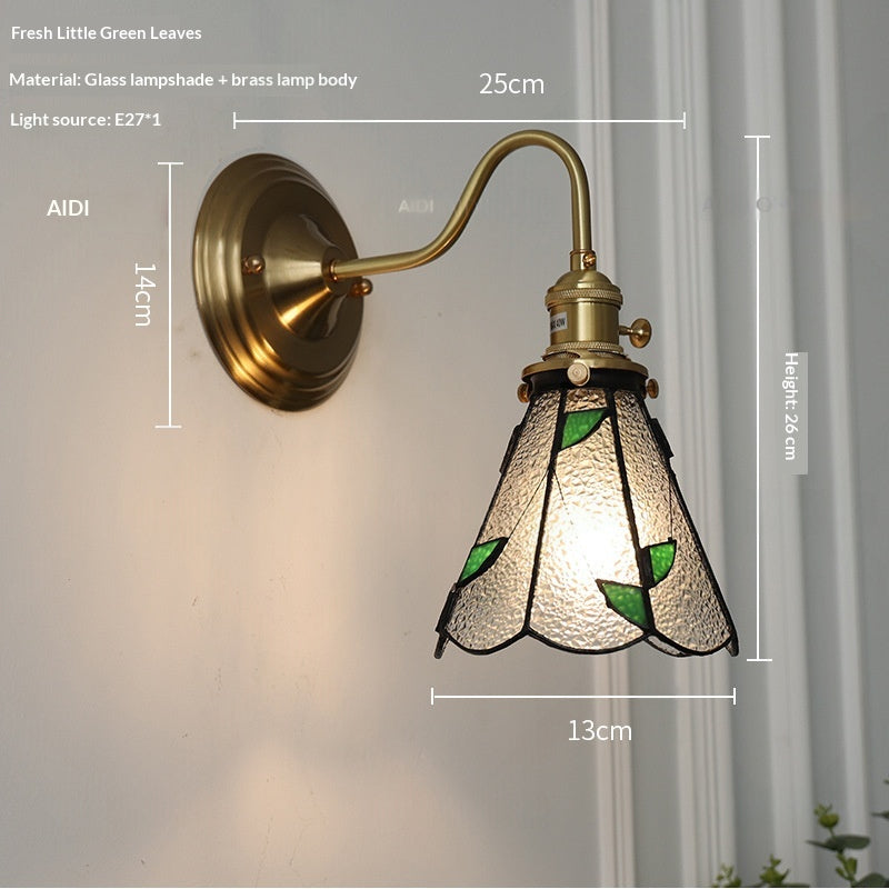 Vintage Copper & Glass Leaf Wall Lamp